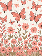 Coral Butterflies and Floral Garden Pattern Rug