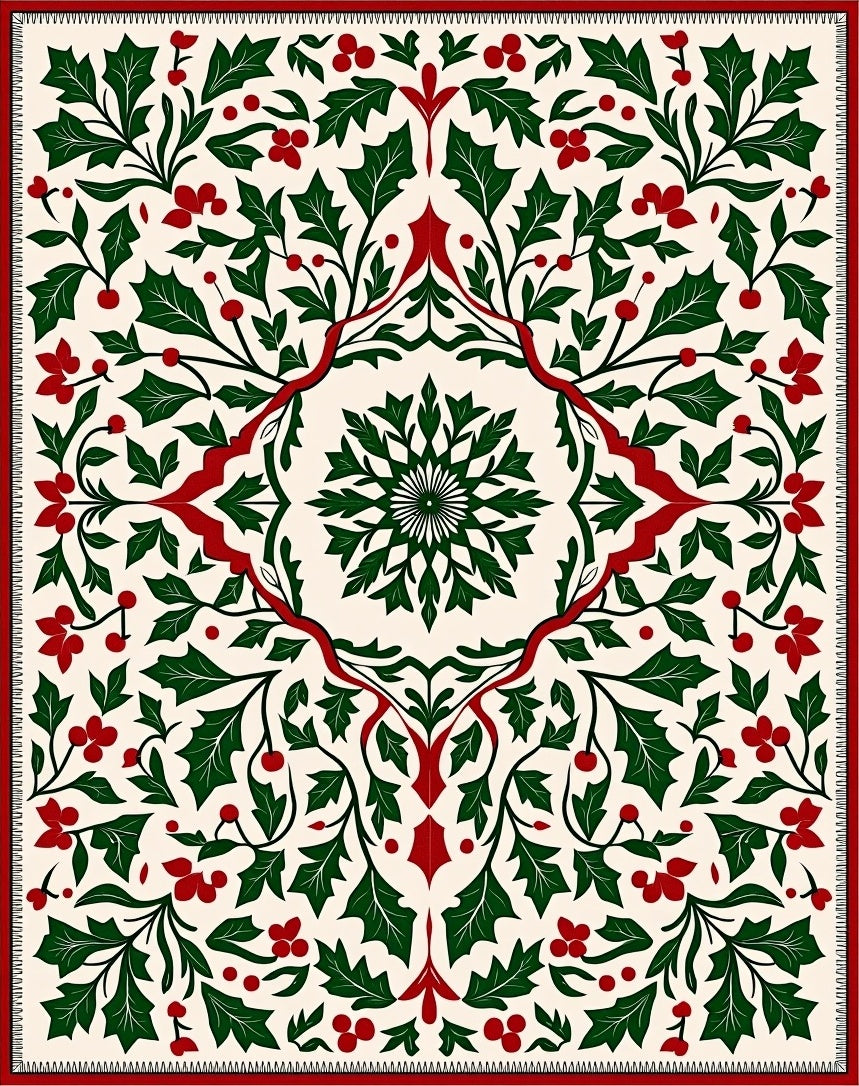 Victorian Holly Berry Botanical Mandala Rug