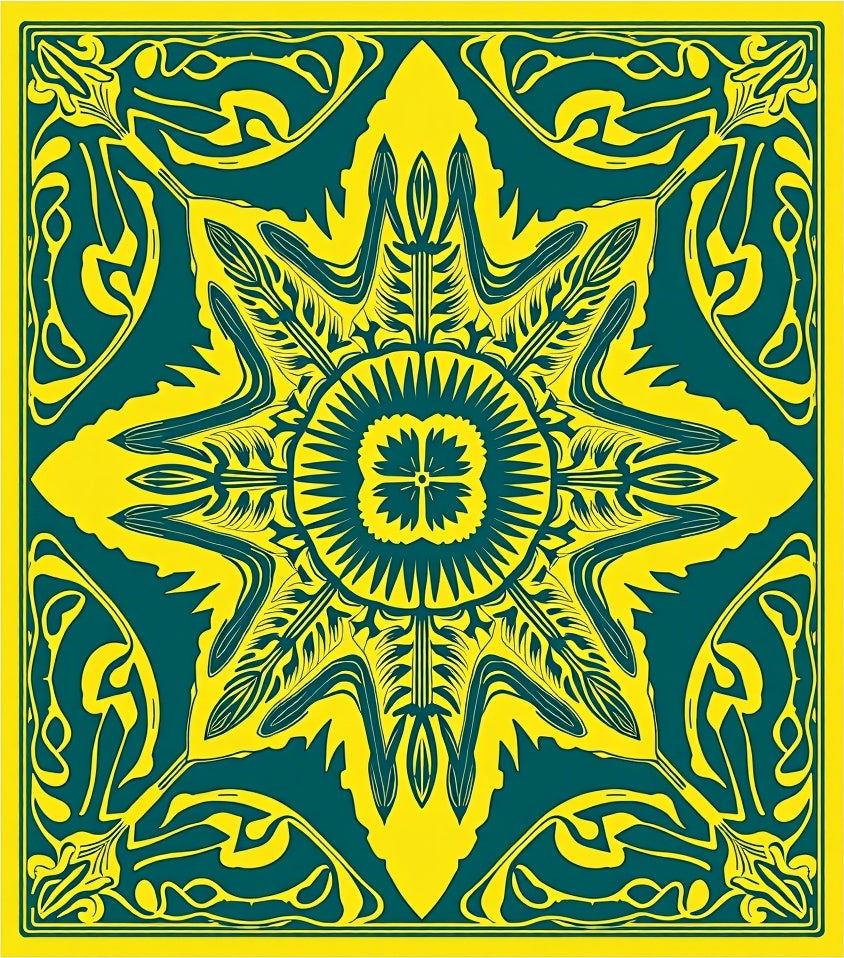 Art Nouveau Yellow Teal Floral Rug