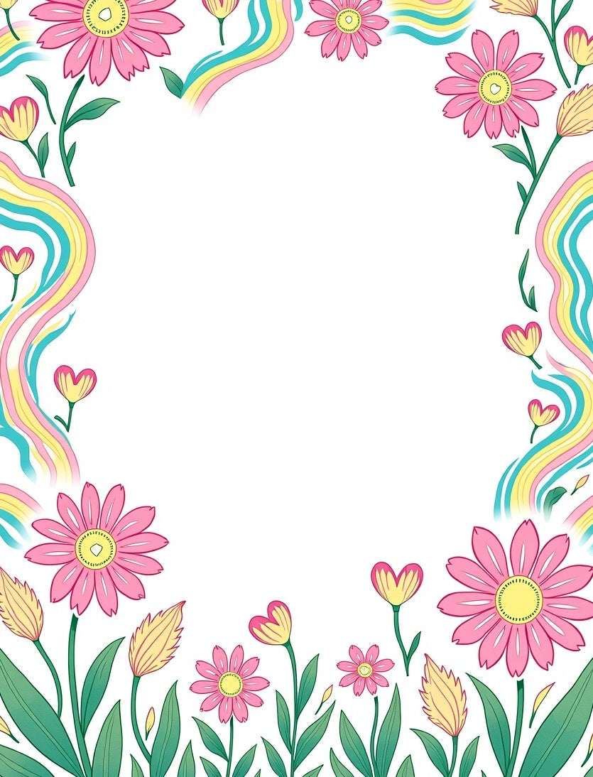 Whimsical Floral Rainbow Border Design Rug