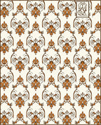 Ornate Brown Floral Damask Pattern Rug