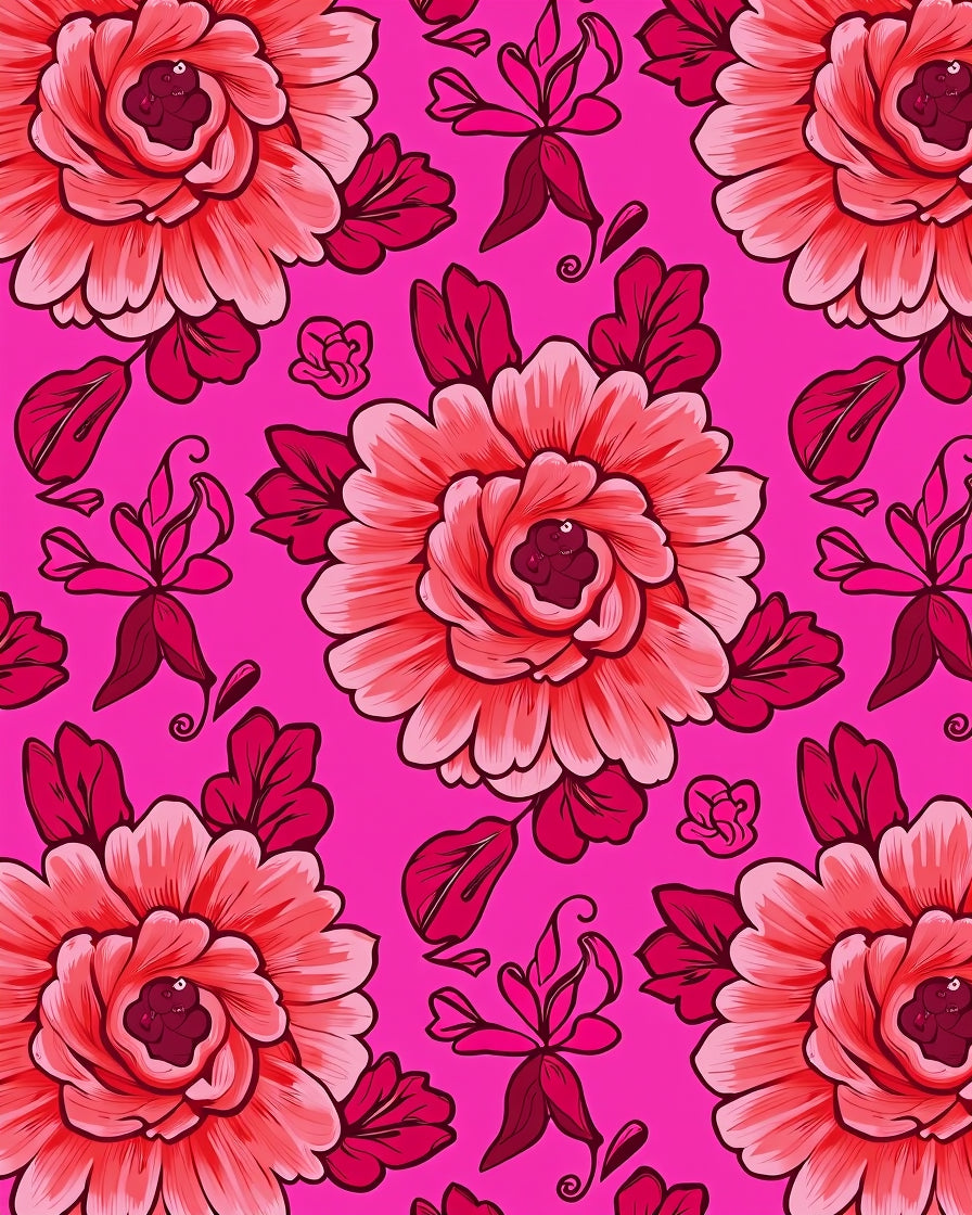 Bold Pink Floral Pattern Rug