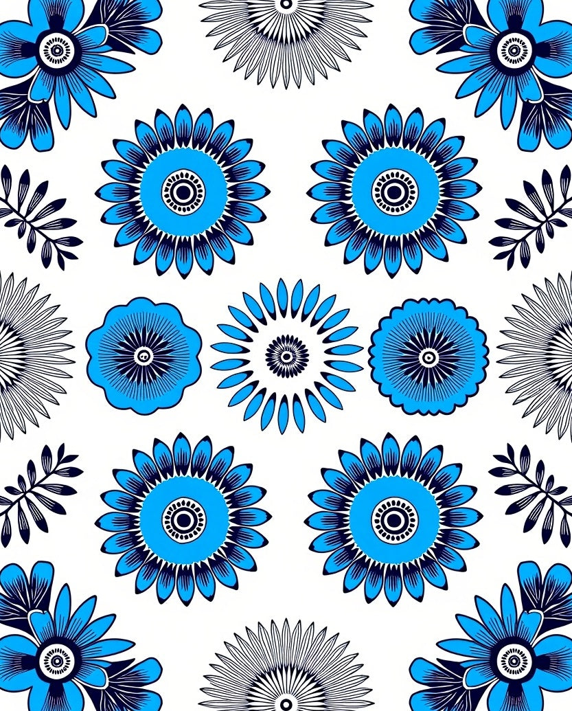 Vibrant Cornflower Blue Floral Medallion Rug