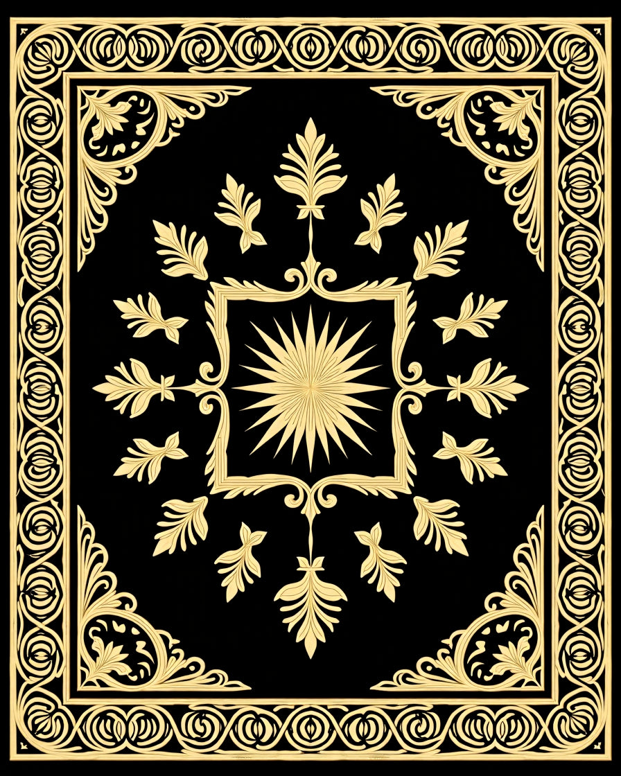 Elegant Gold Floral Inlay Pattern Rug