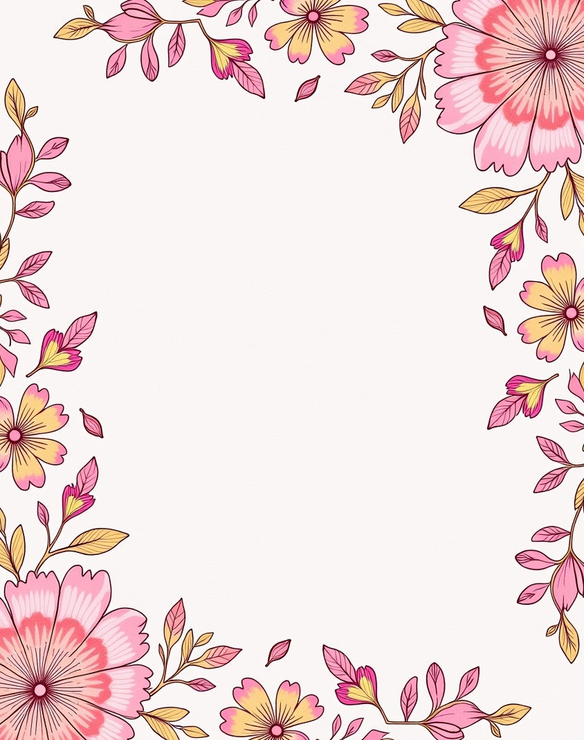 Pink Gold Floral Border Design Rug