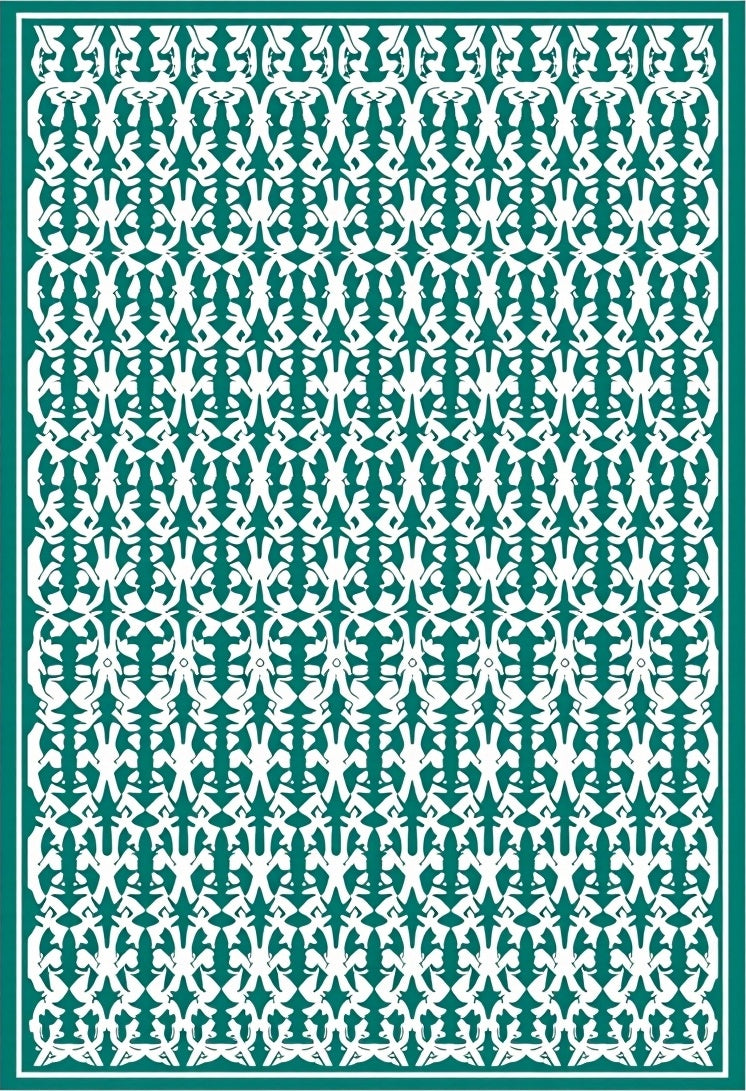 Classic Teal and White Repeating Pattern Rug