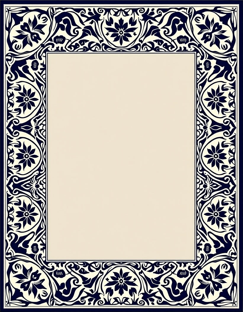 Ornate Floral Scrollwork Border Design Rug