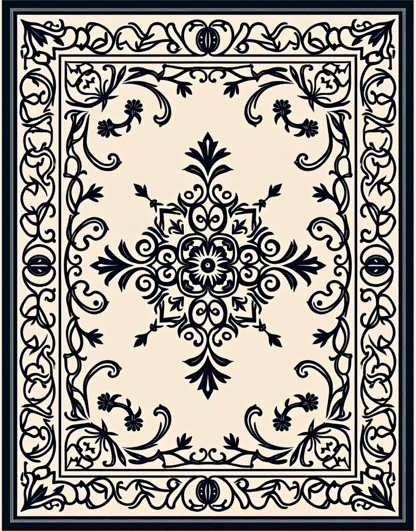 Intricate Floral Scrollwork Pattern Rug