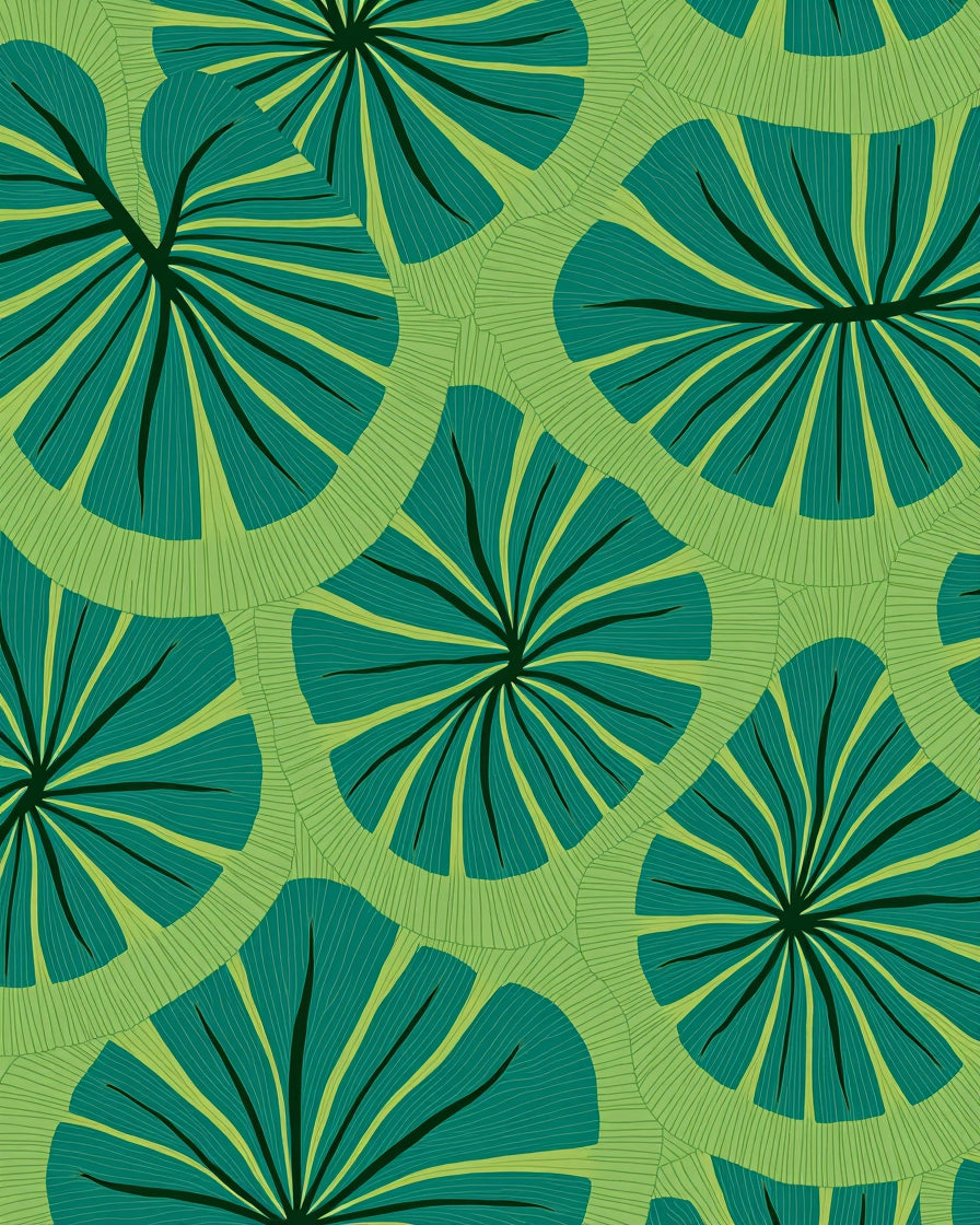 Organic Leaf Pattern Teal Green Rug