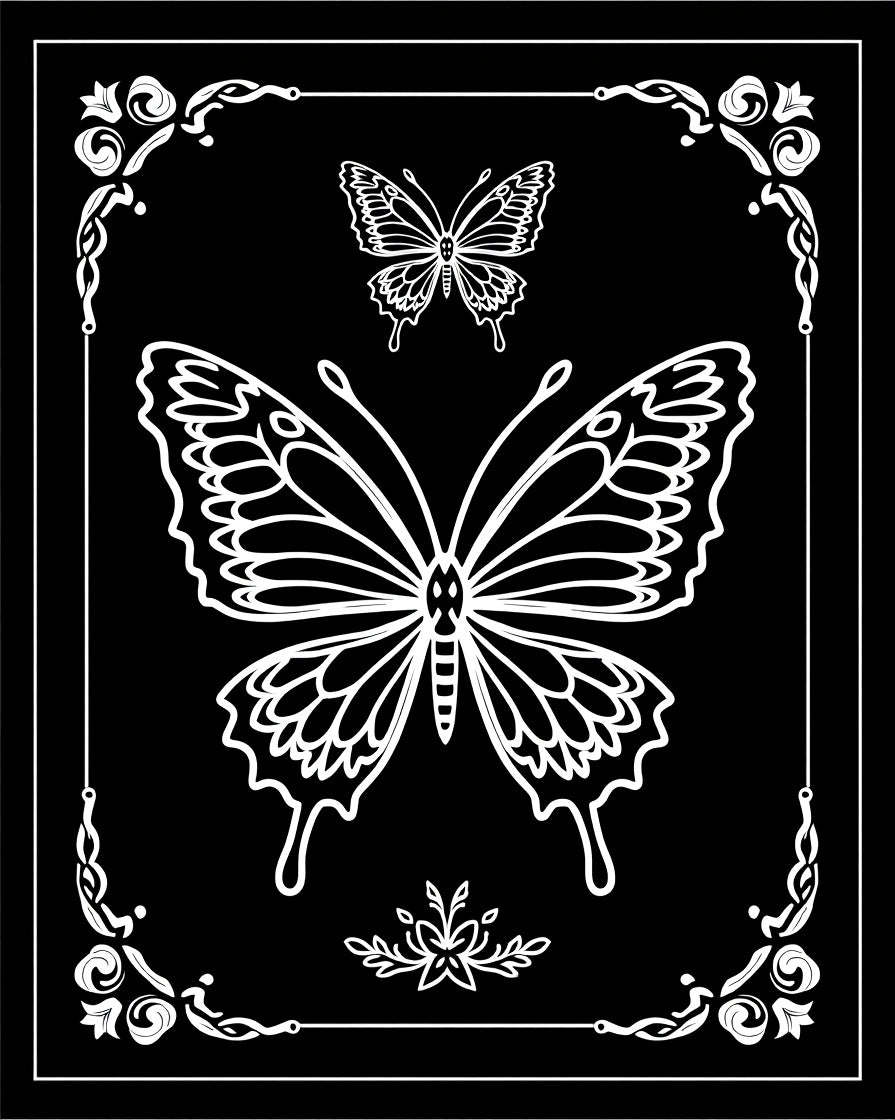 Classic Black White Butterfly Artistry Rug