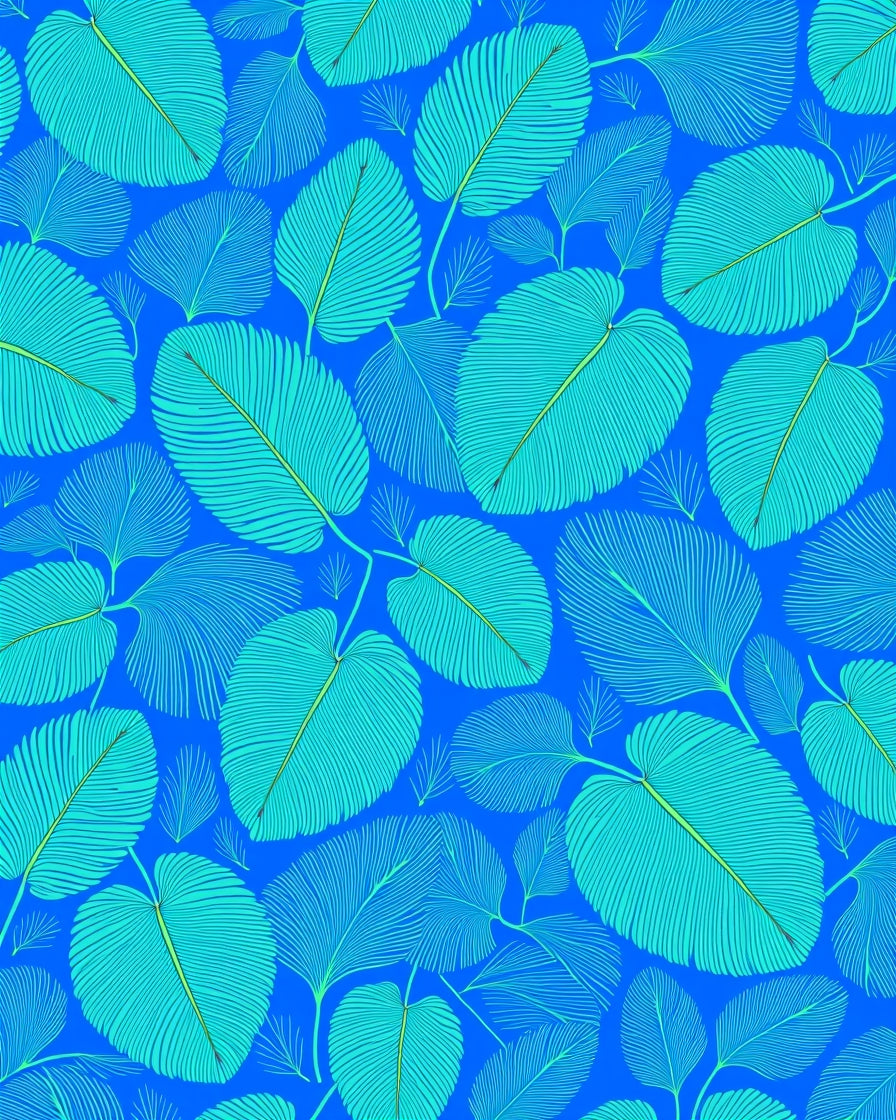 Blue Teal Leaf Pattern Rug