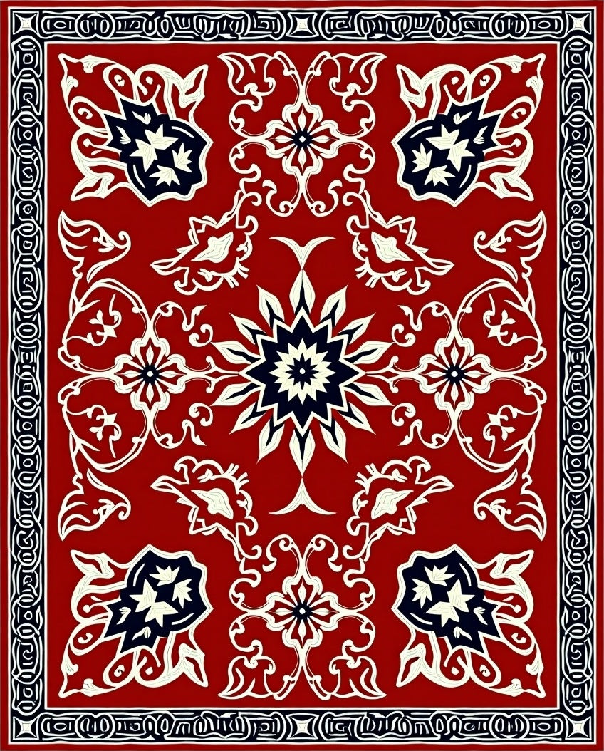 Classic Red Floral Medallion Design Rug