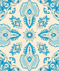Blue Cream Stylized Floral Pattern Rug