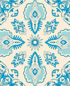 Blue Cream Stylized Floral Pattern Rug