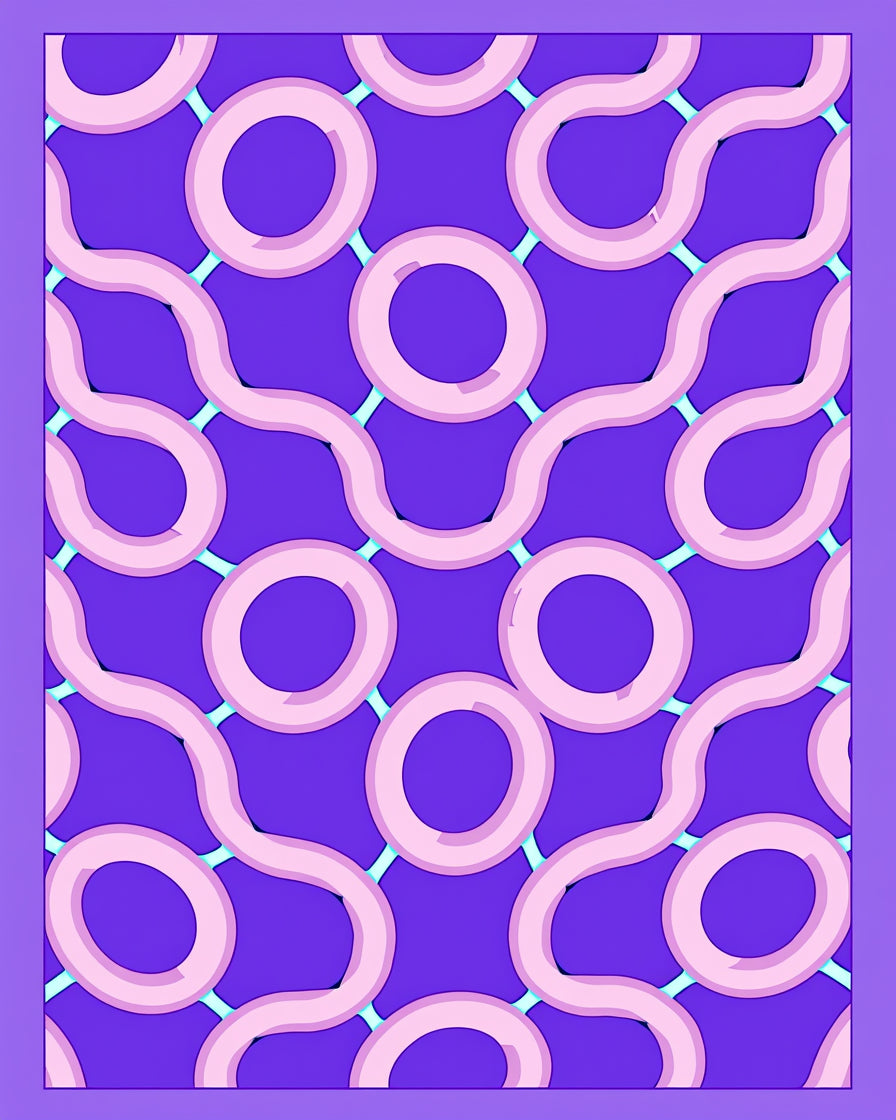 Abstract Pink Ring Chain Pattern Rug