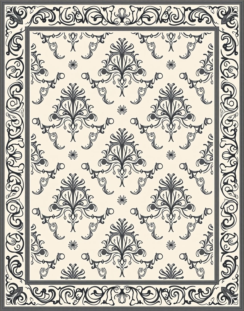 Classic Floral Damask Pattern Overlay Rug