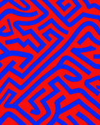 Bold Blue Red Maze Pattern Rug