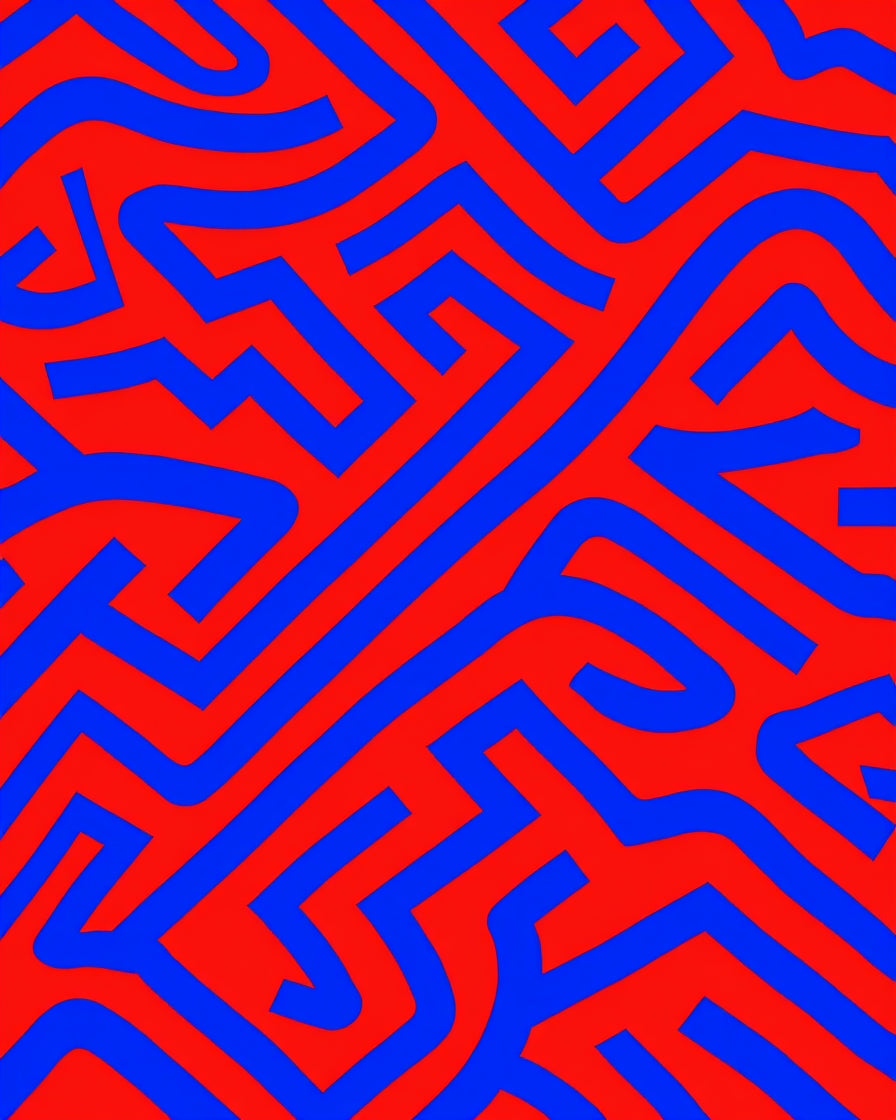 Bold Blue Red Maze Pattern Rug
