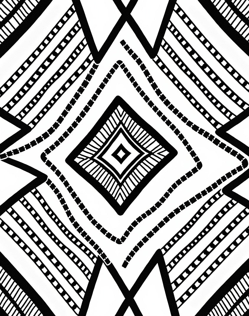 Monochrome Geometric Stripe Diamond Design Rug