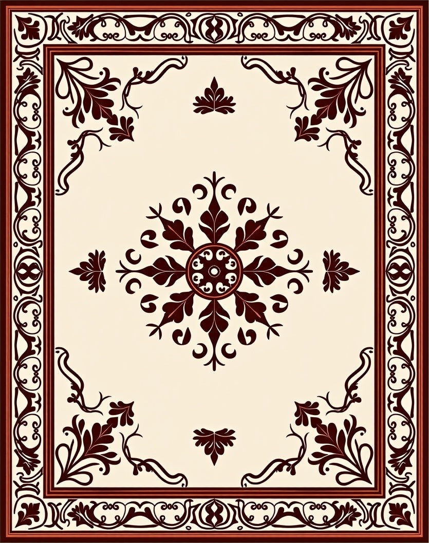 Dark Floral Medallion Border Design Rug