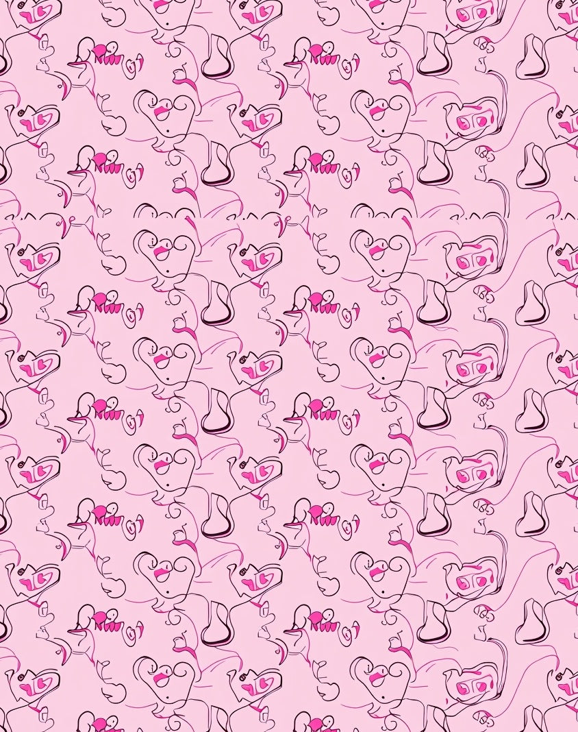 Pink Whimsical Abstract Line Art Rug