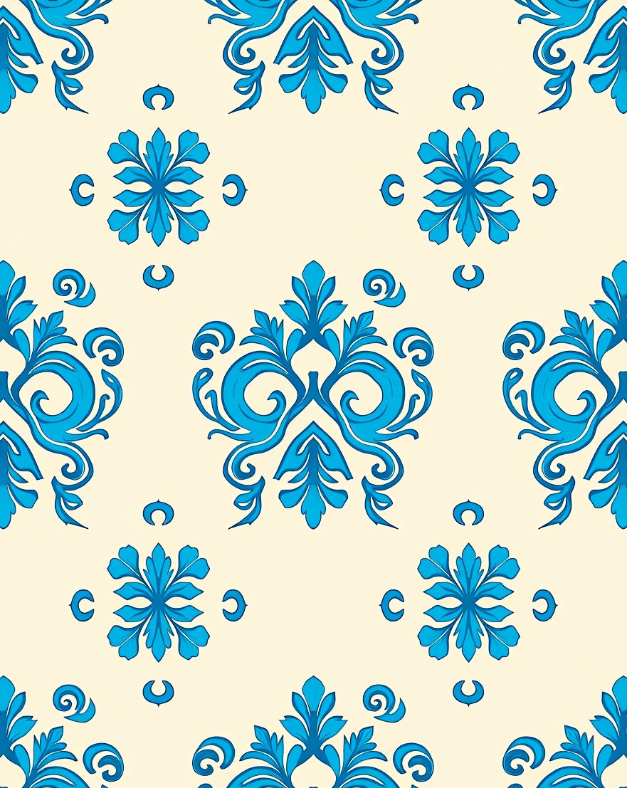 Elegant Blue Floral Damask Pattern Rug