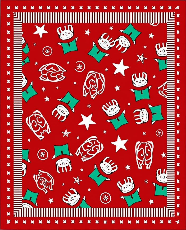 Festive Red Cartoon Character Stars Rug