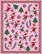 Whimsical Pink Christmas Elf Stars Rug