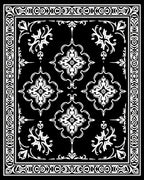 Ornate Black White Damask Patterned Rug