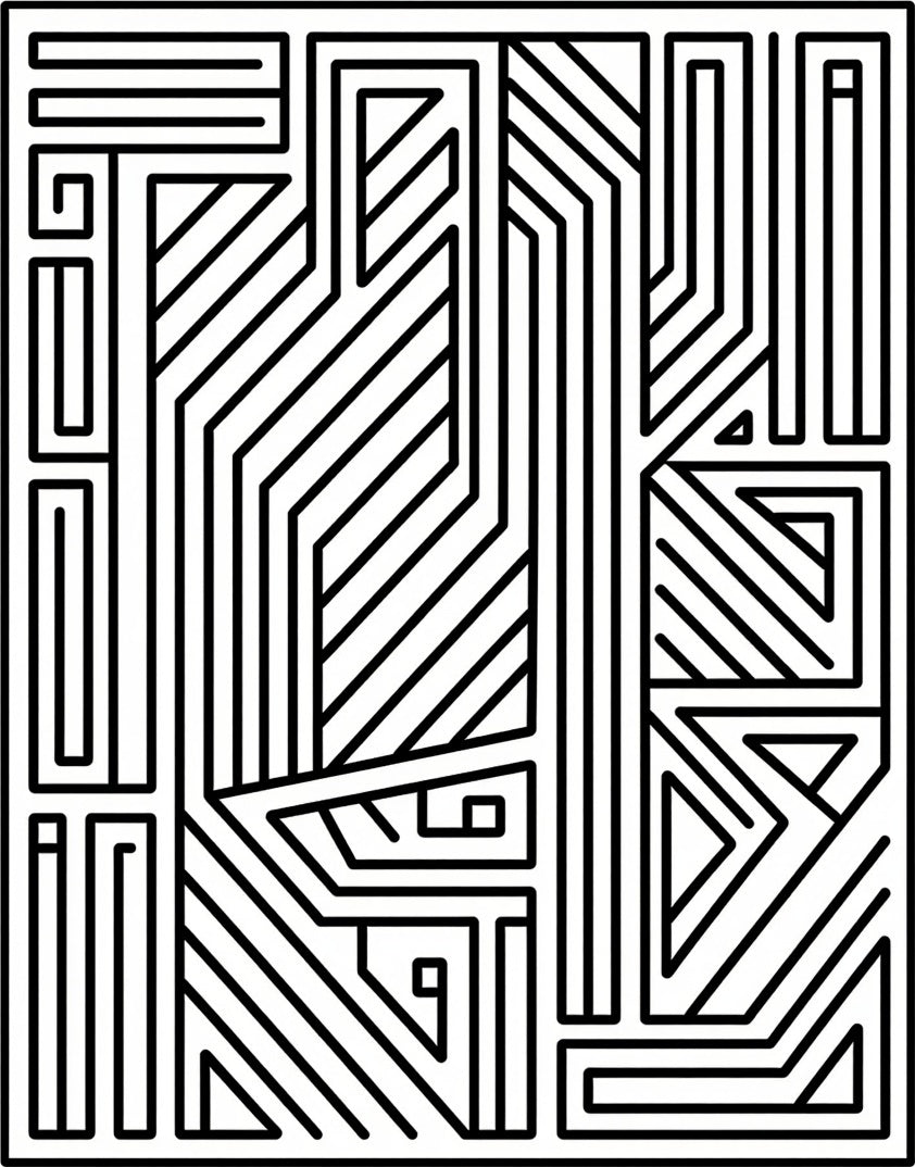 Abstract Black White Geometric Maze Pattern Rug