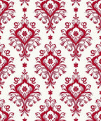Red Damask Scrollwork Floral Pattern Rug