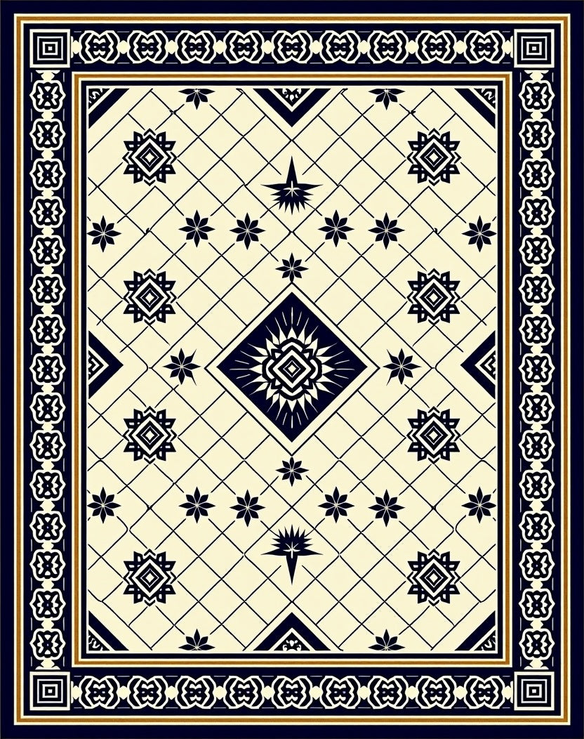 Classic Navy Diamond Star Pattern Rug