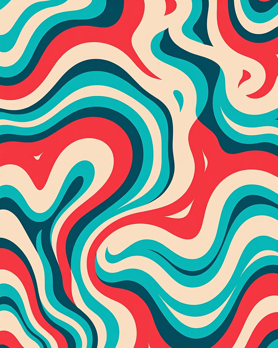 Retro Swirls Red Teal Cream Rug