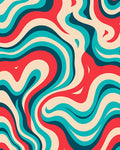 Retro Swirls Red Teal Cream Rug