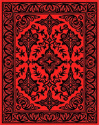 Bold Red Black Ornate Geometric Pattern Rug