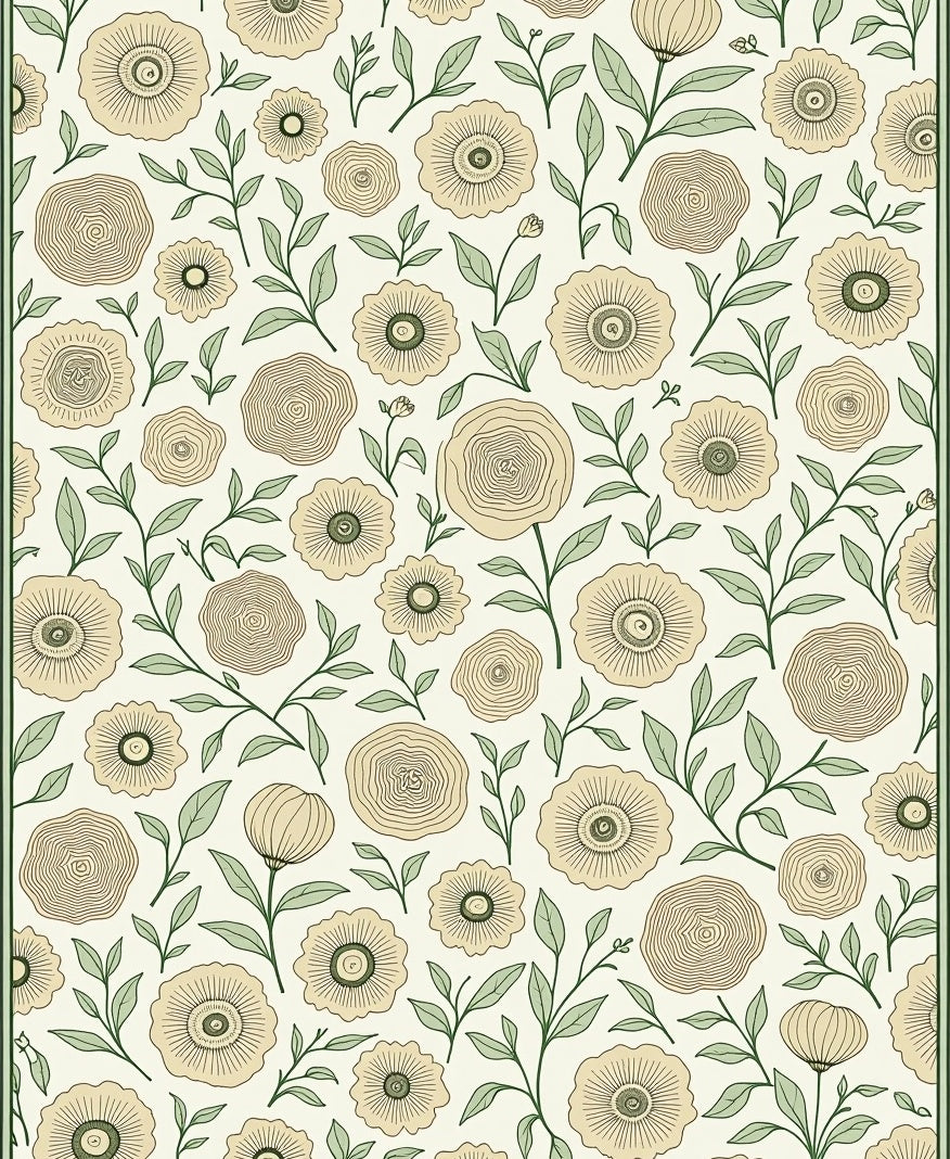 Botanical Flower Pattern On Cream Rug
