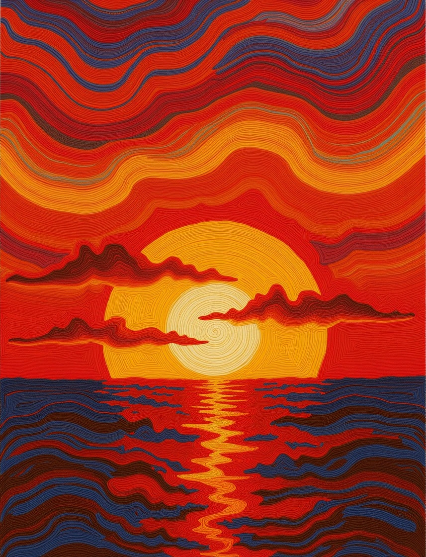 Fiery Sunset Over Reflecting Water Ripples Rug