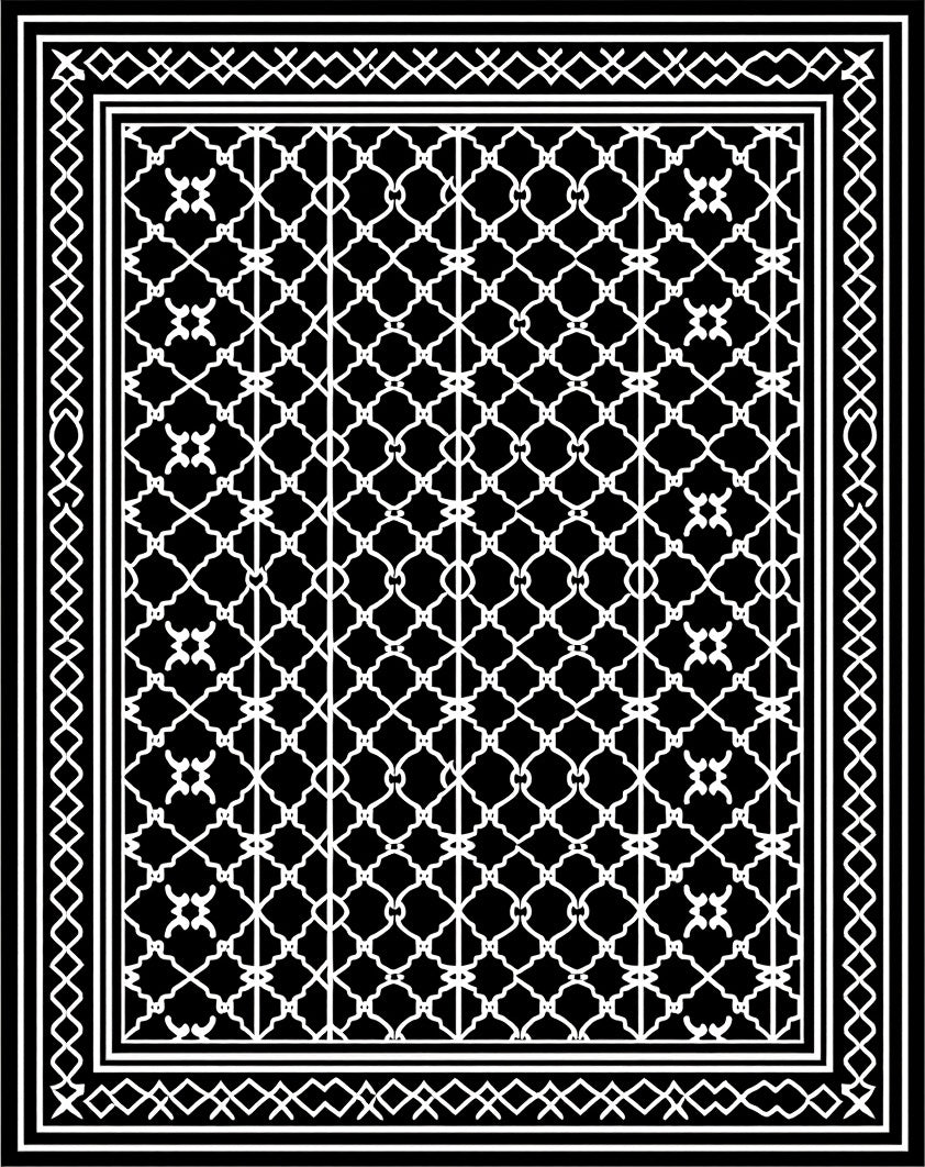 Black White Geometric Lattice Border Rug