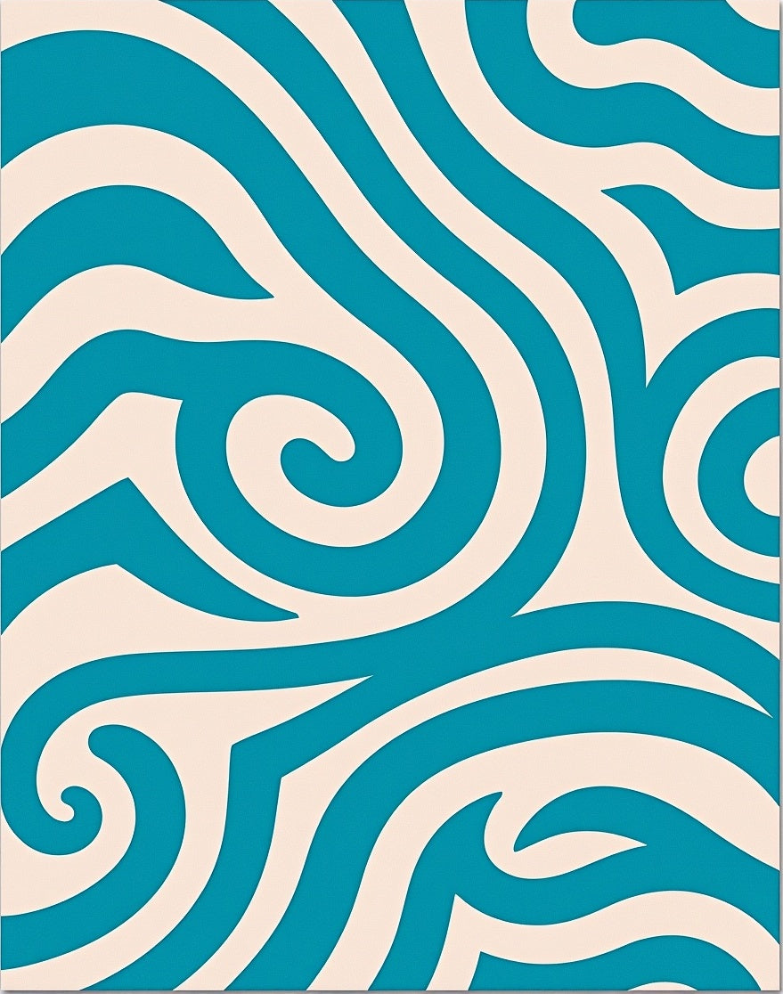 Teal and Cream Swirl Abstract Rug