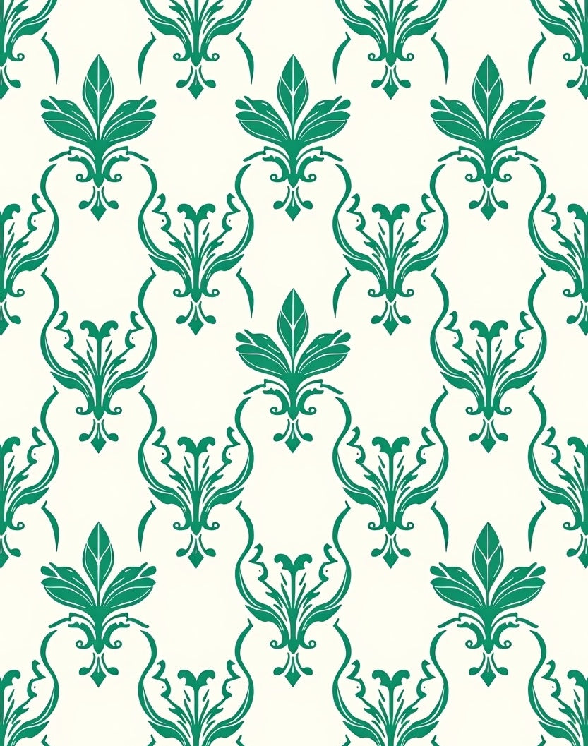 Classic Green Floral Damask Pattern Rug