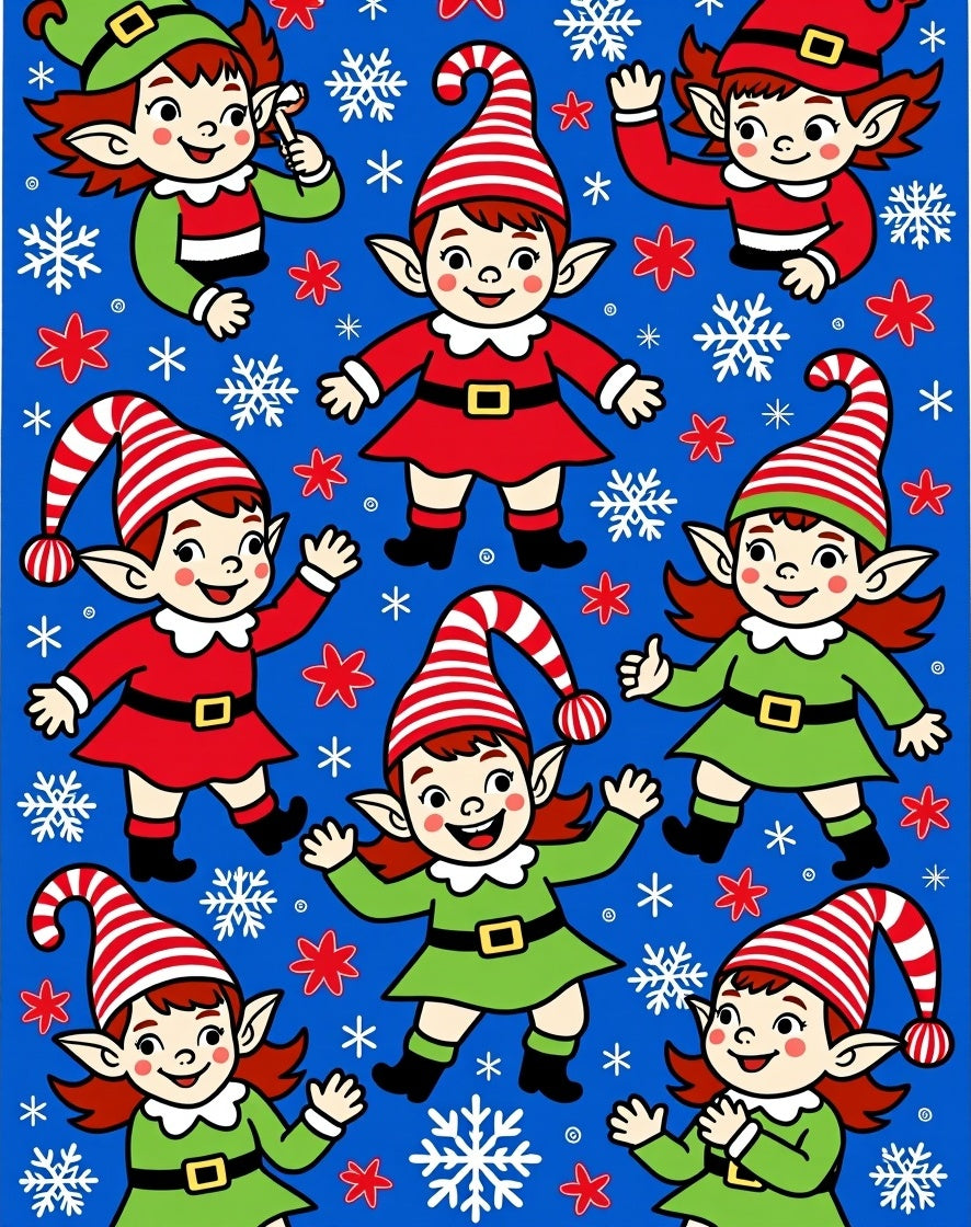 Christmas Elves With Snowflakes Blue Rug