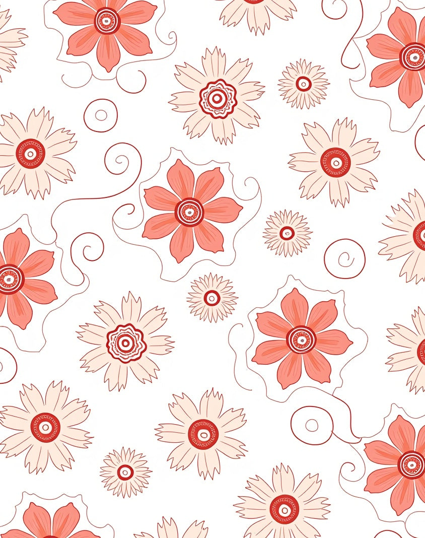 Coral Floral Swirl Pattern Rug