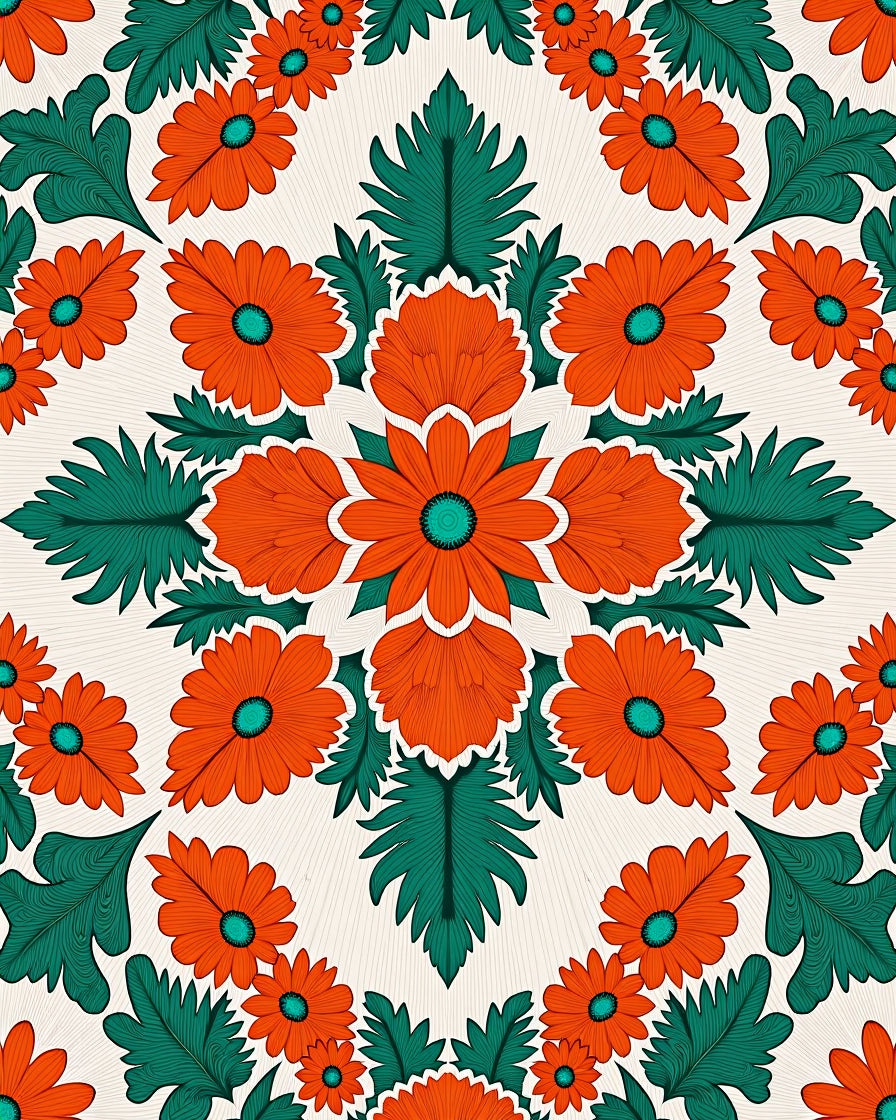 Vibrant Floral Pattern with Leaf Accents Rug