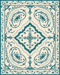 Vintage Teal Floral Scroll Design Rug