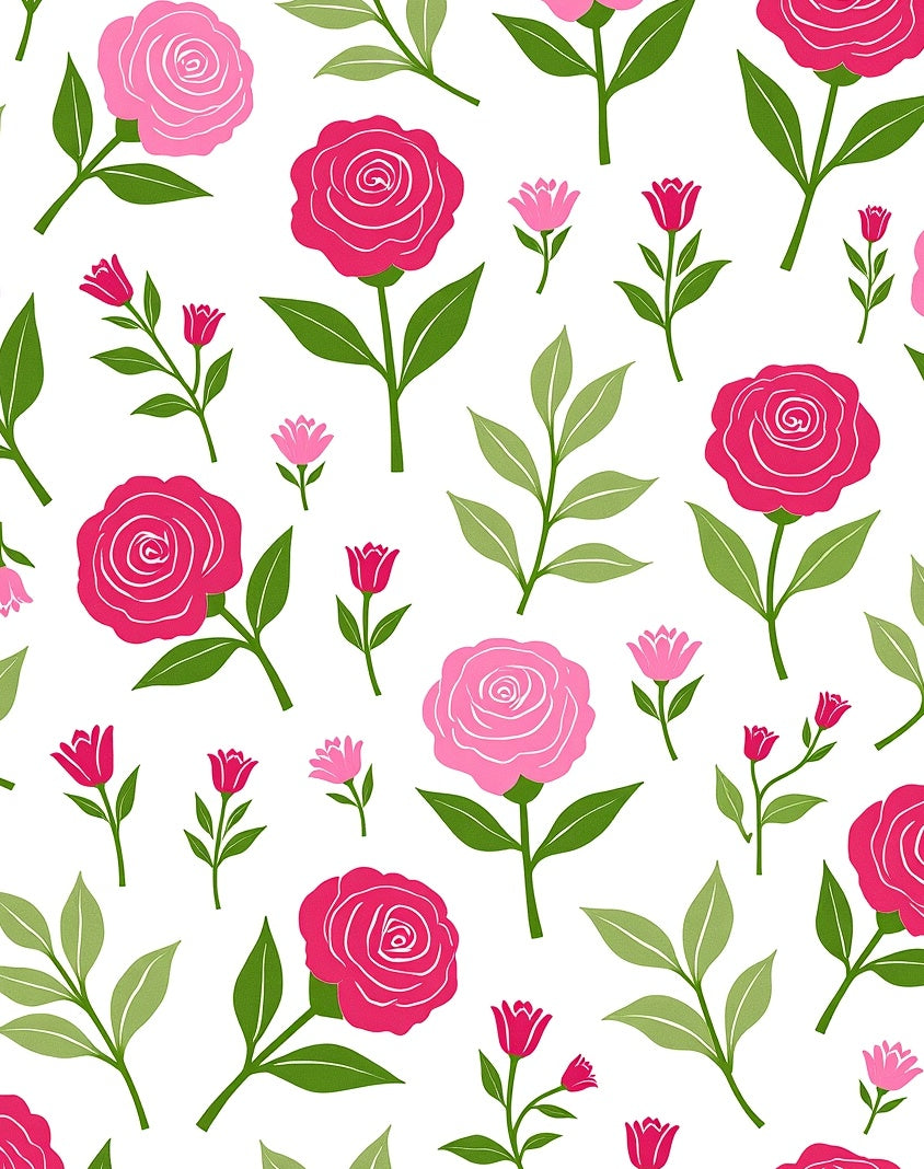 Pink Rose Floral Patterned Design Rug