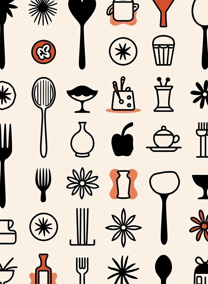 Retro Kitchenware And Flower Graphic Rug