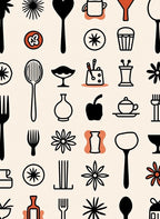 Retro Kitchenware And Flower Graphic Rug