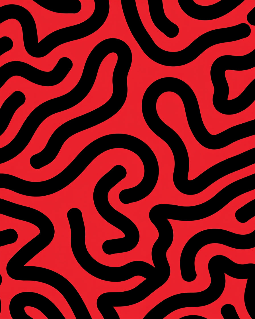 Bold Red Black Wavy Pattern Design Rug