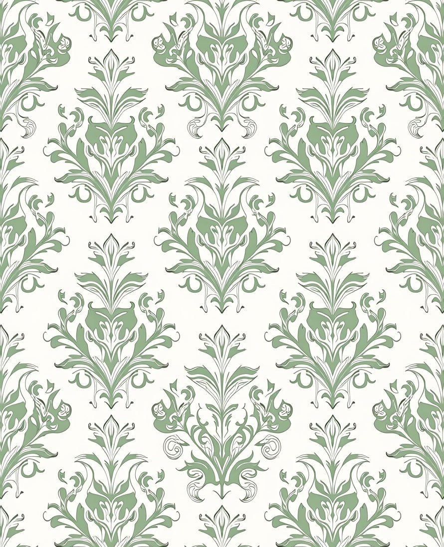 Elegant Sage Green Floral Damask Pattern Rug