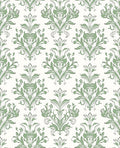 Elegant Sage Green Floral Damask Pattern Rug